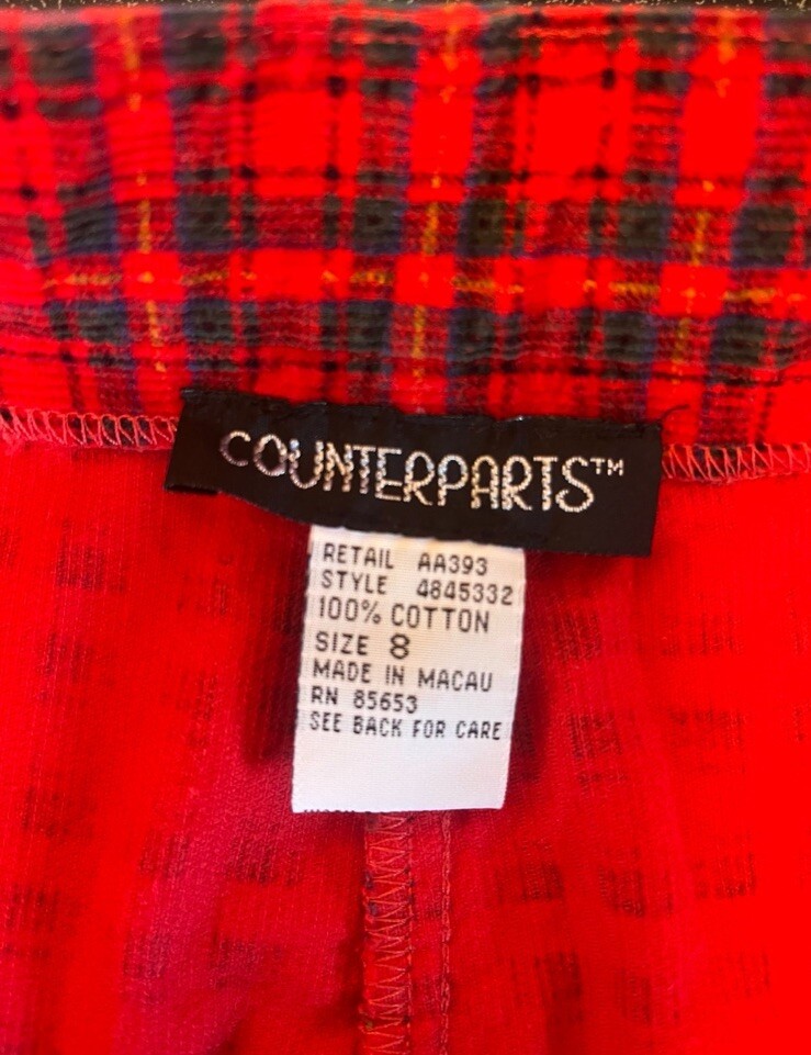 Vintage 80s Counterparts Red Plaid Corduroy Trouser Shorts Size 8