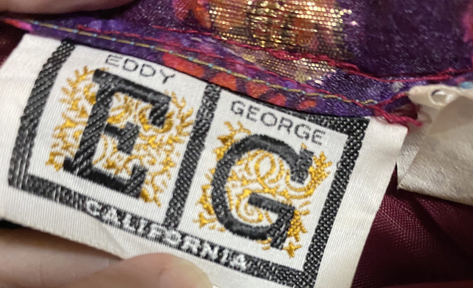 Vintage Eddy George California Maxi Skirt Purple Gold Metallic S