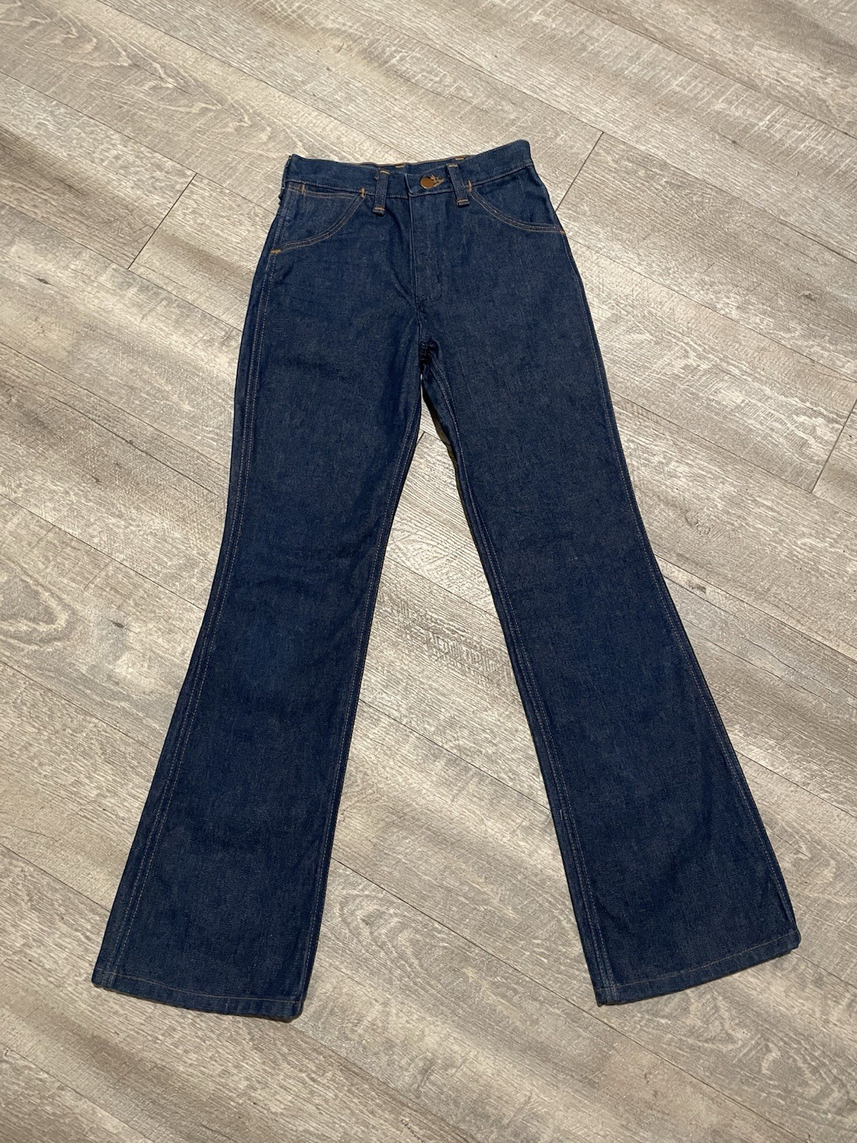 Vintage 70s Wrangler Student Bootcut Jeans Dark Wash Denim 23×29 (Tag 27×30)
