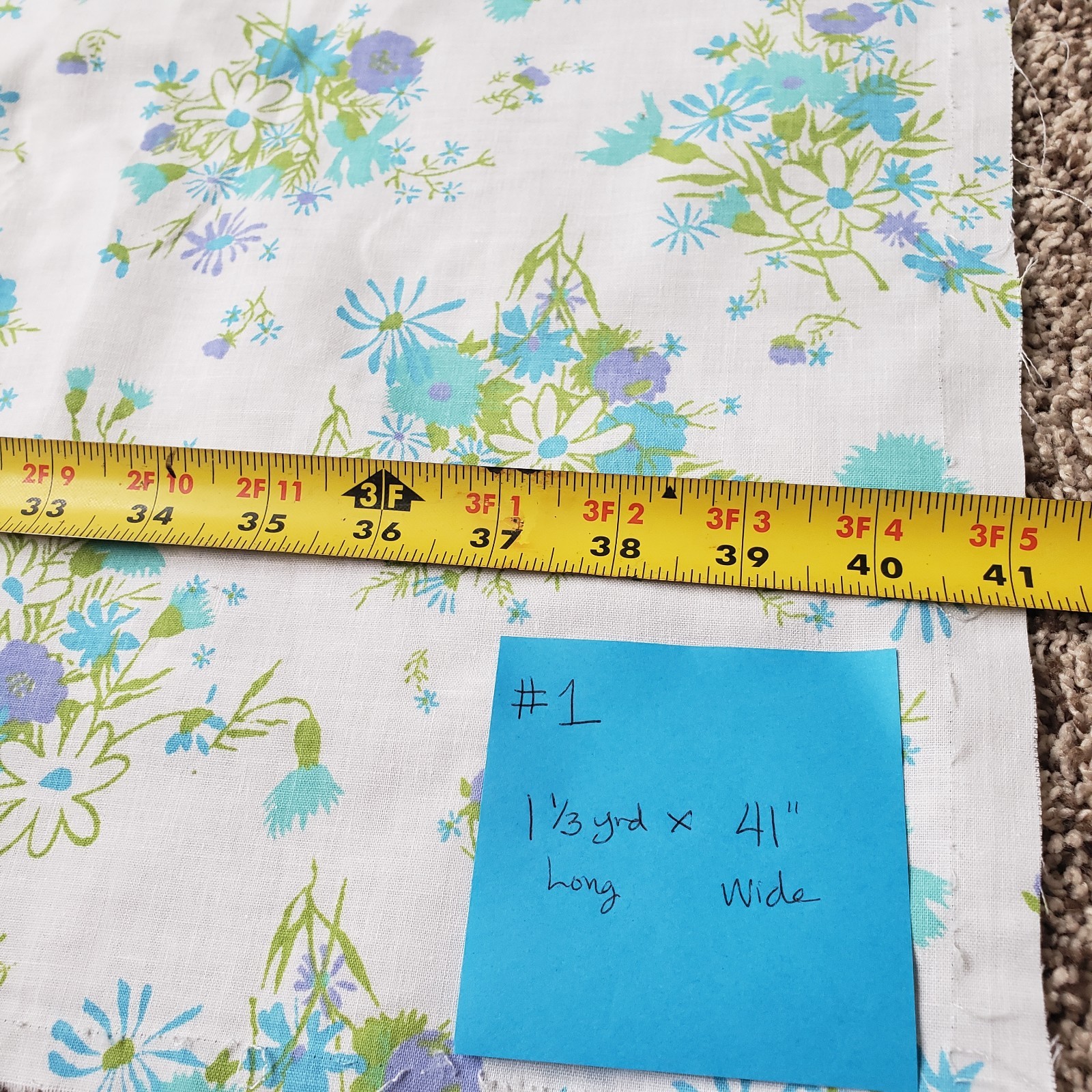 1960s Vintage Cotton Aqua Blue Mint White Floral Lot Of 4 Remnants #81