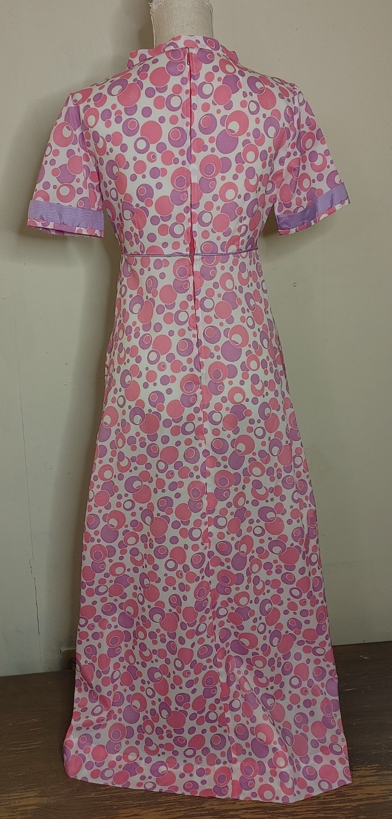 Vintage 1960s Mod Maxi Dress Pink Purple Bubble Print Psychedelic HandmadeGroovy