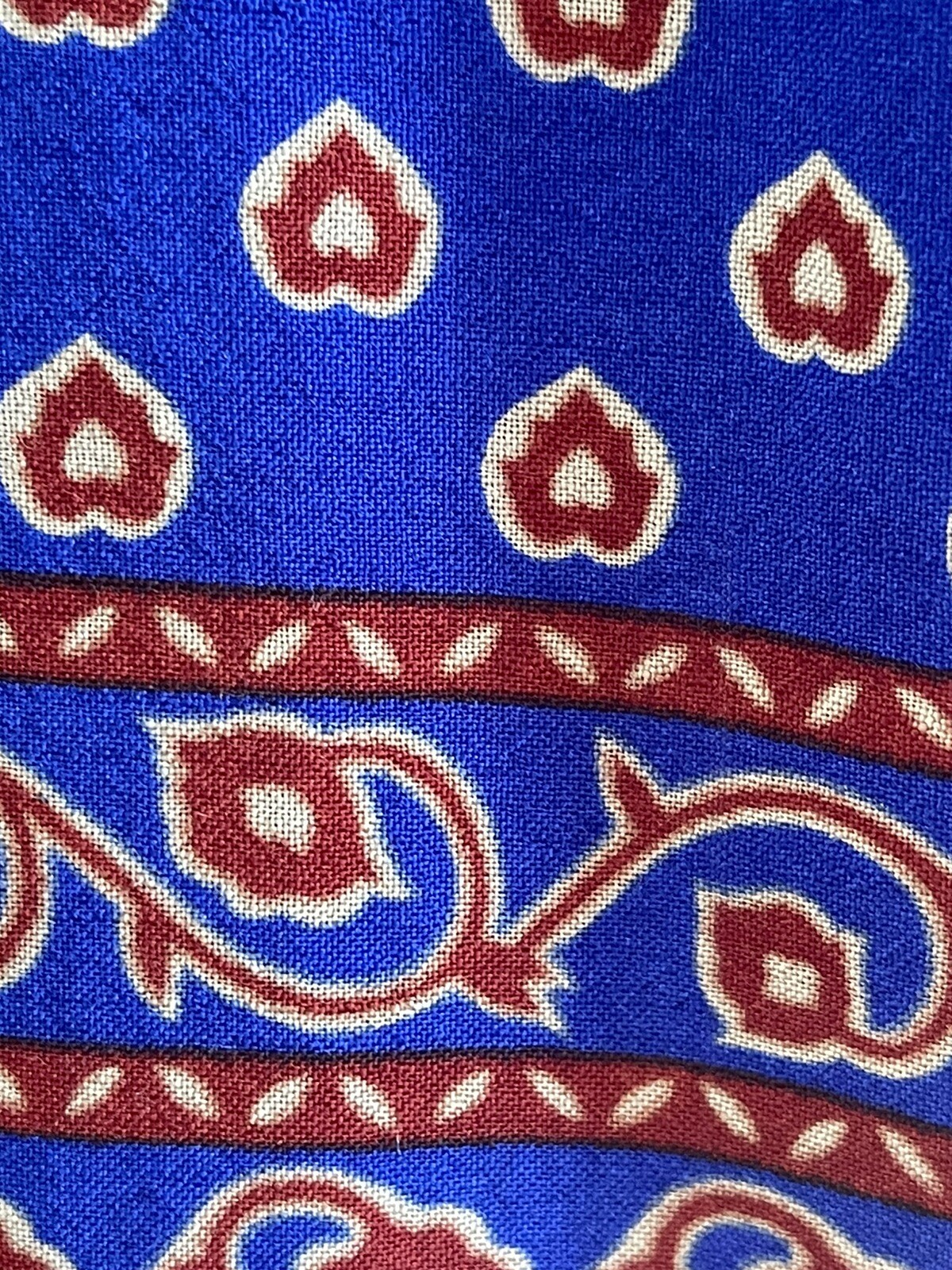 GUY LAROCHE 1980s Vintage Wool Skirt Cobalt Blue Block Print Handmade Size FR42
