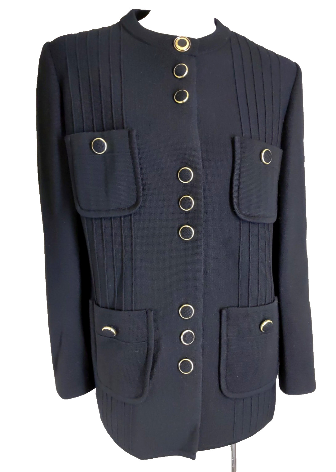 MARCO POLO L Jacket Vtg 60s MOD Double Knit Black Wool Sharp Womens