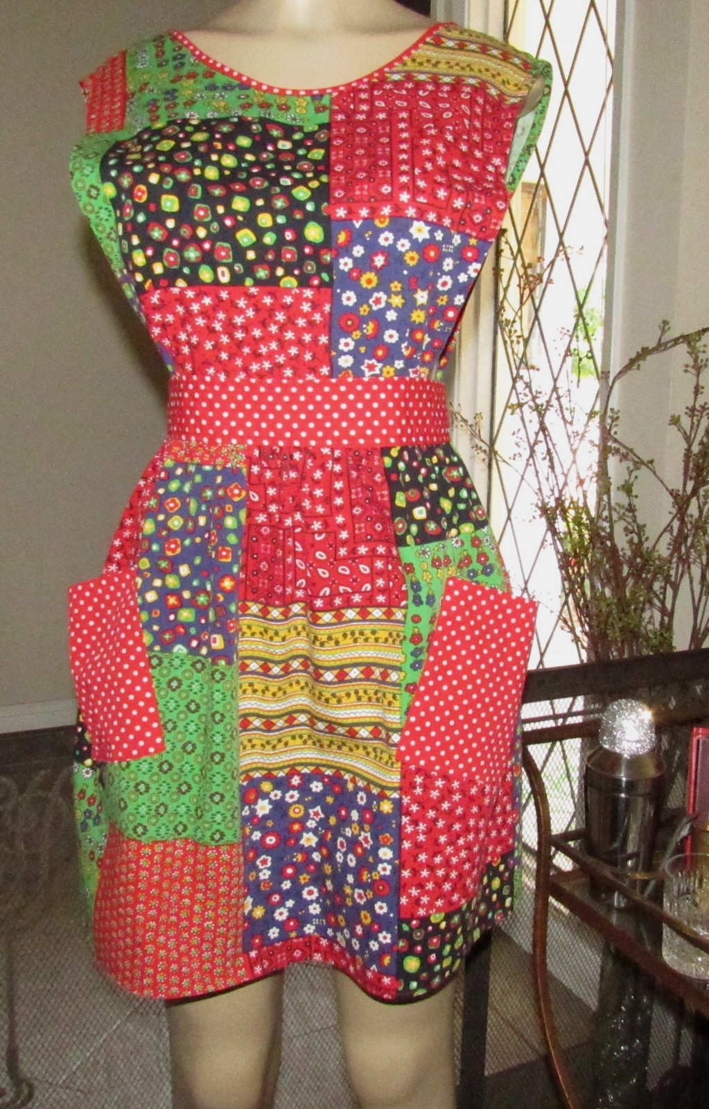 Vtg Design House Patchwork Pinafore Apron Dress Cottagecore w/pockets