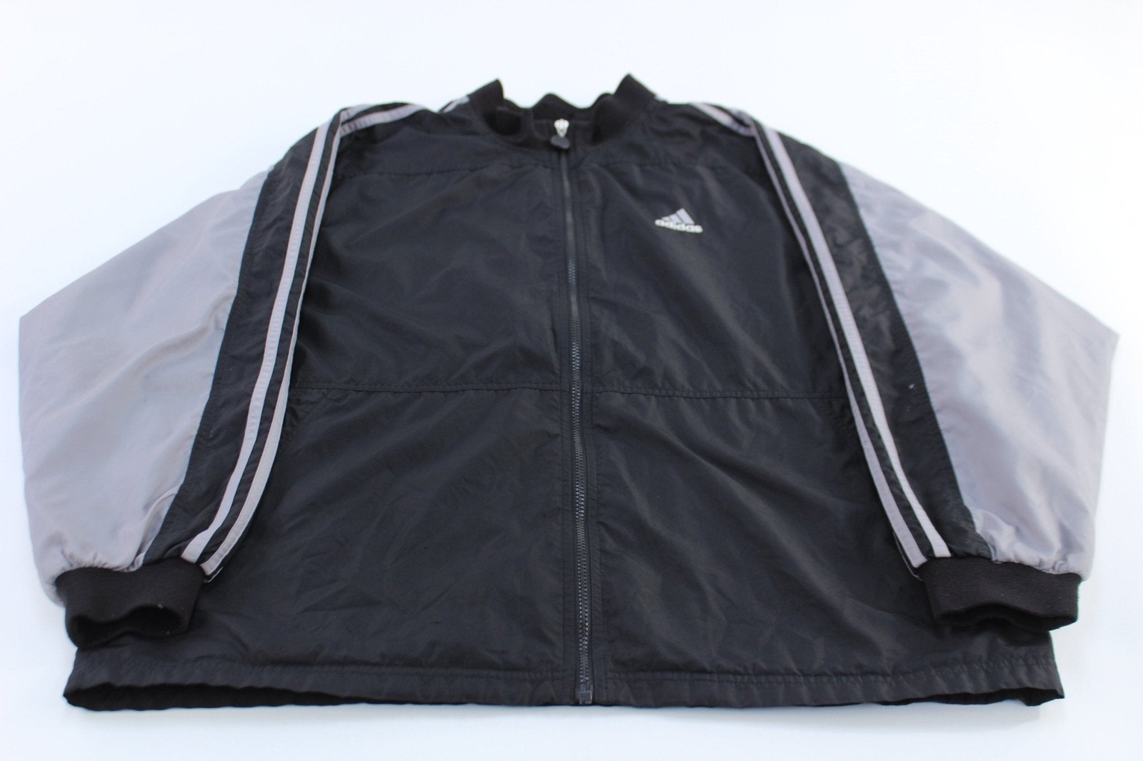 Adidas Embroidered Logo Grey & Black Striped Zip Up Jacket