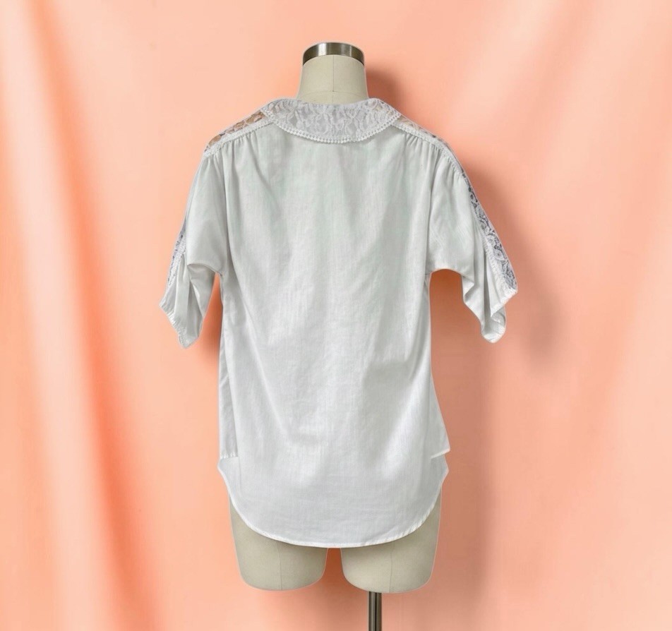 Vintage Cottagecore Prairie Victorian White Button Blouse Lace Sz 10 USA Made