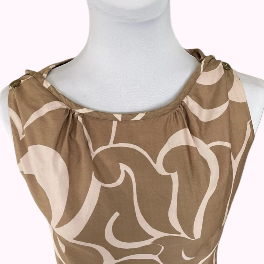 VTG MCM Hawaiian Edna Oliver Pink Tan Floral Sleeveles 60s Mini Dress Size S