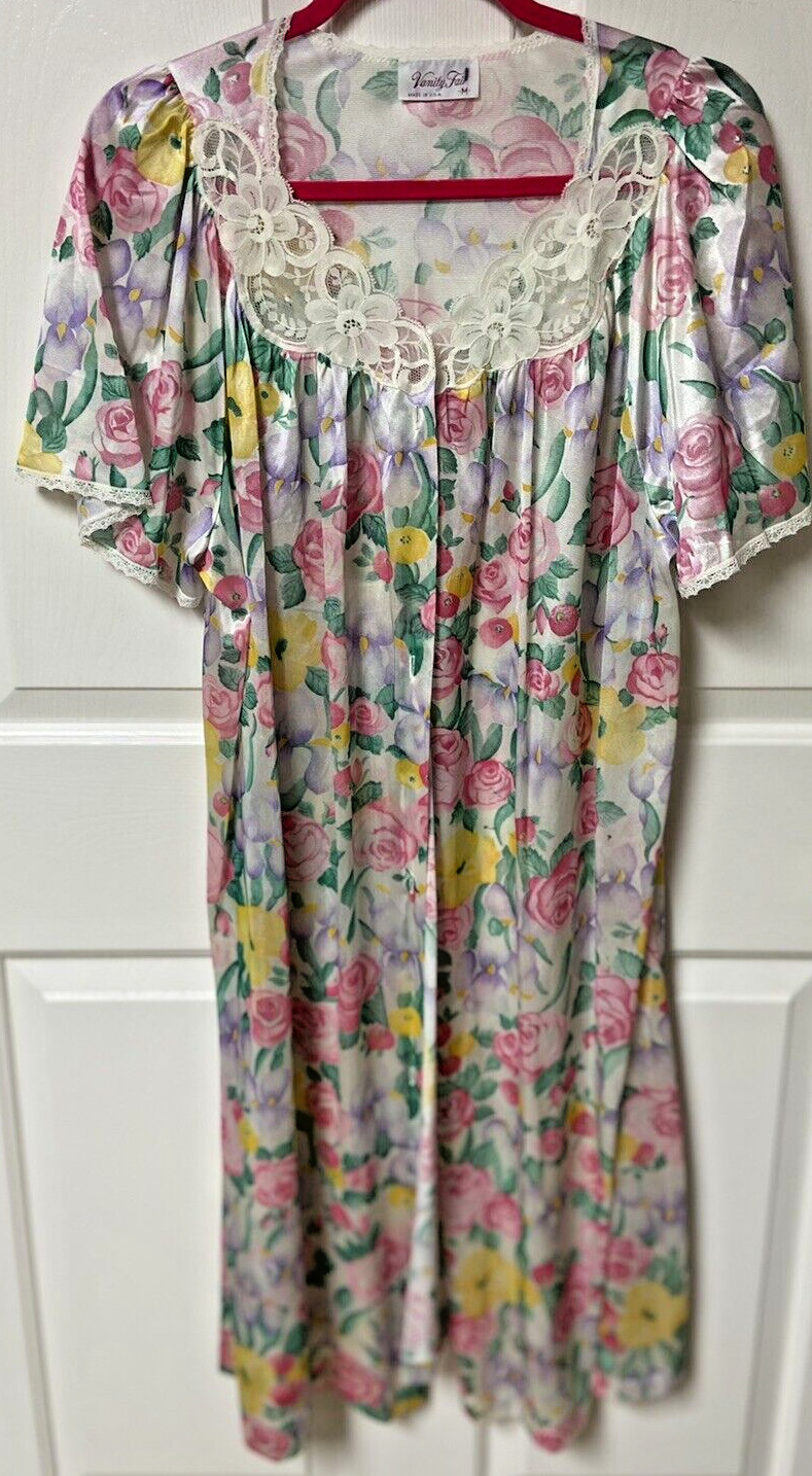 VINTAGE VANITY FAIR LOUNGE WEAR FLORAL LINGERIE HOUSE COAT ROBE sz M