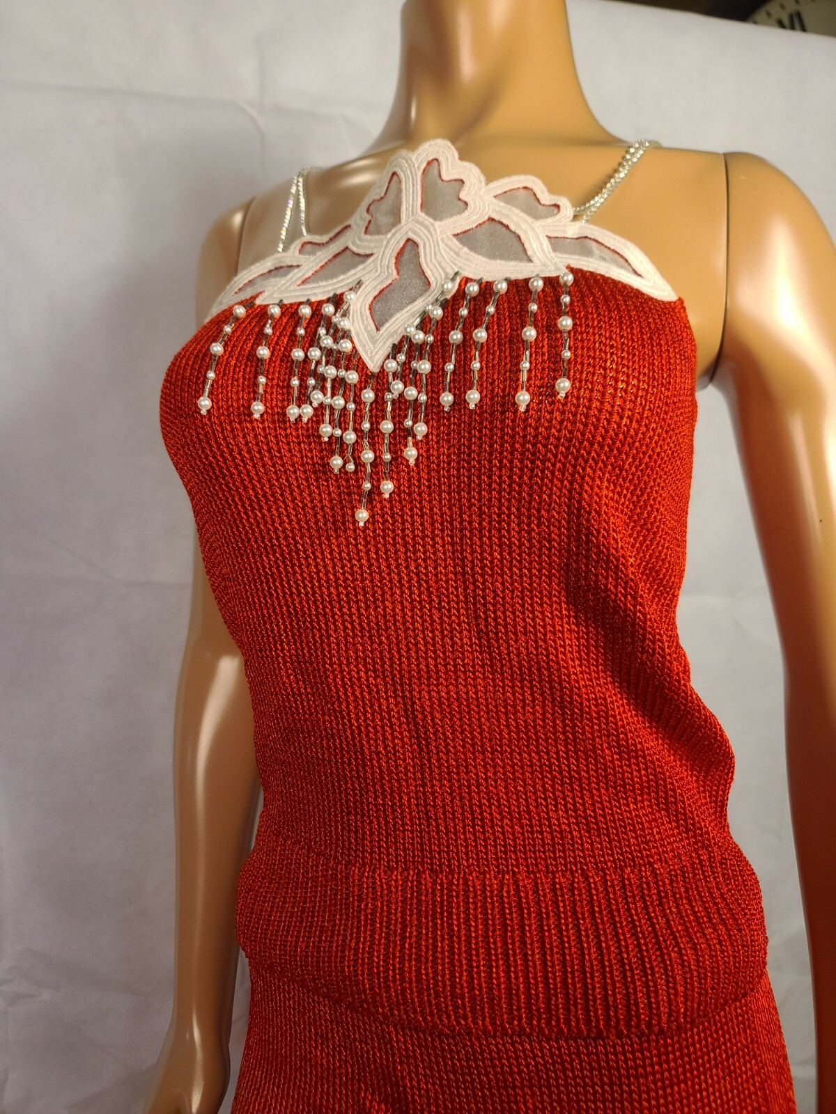 Vintage Elizabeth New York Skirt Top Sweater Set red and white Outfit
