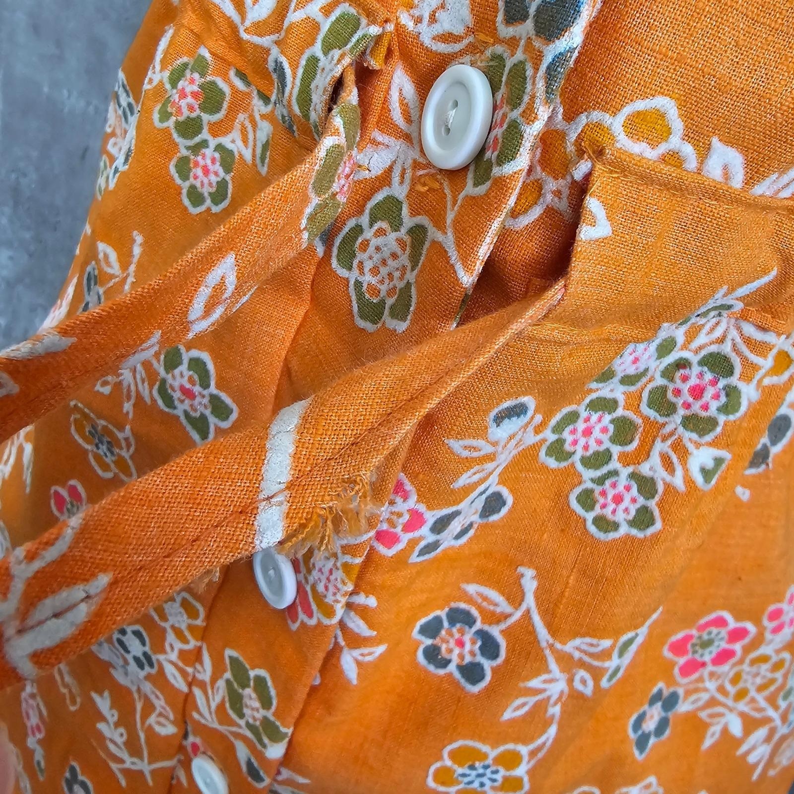 Vintage 60s Joseph Magnin Floral Shirt Dress Orange Mod Belted Mini