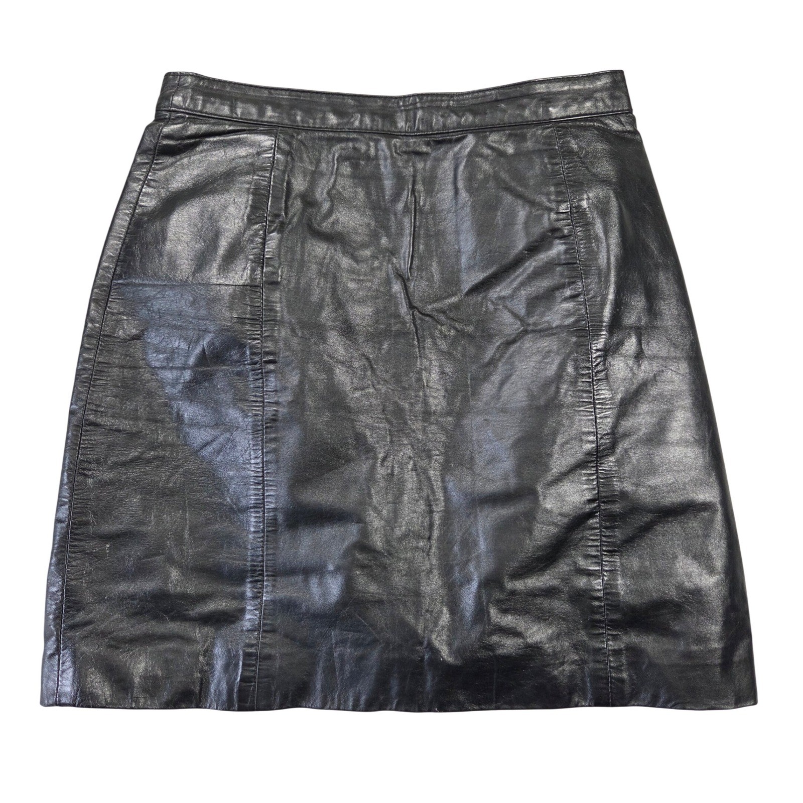 Bermans Vintage Black Leather Mini Skirt High Waisted Size 8 Style 1150 Retro