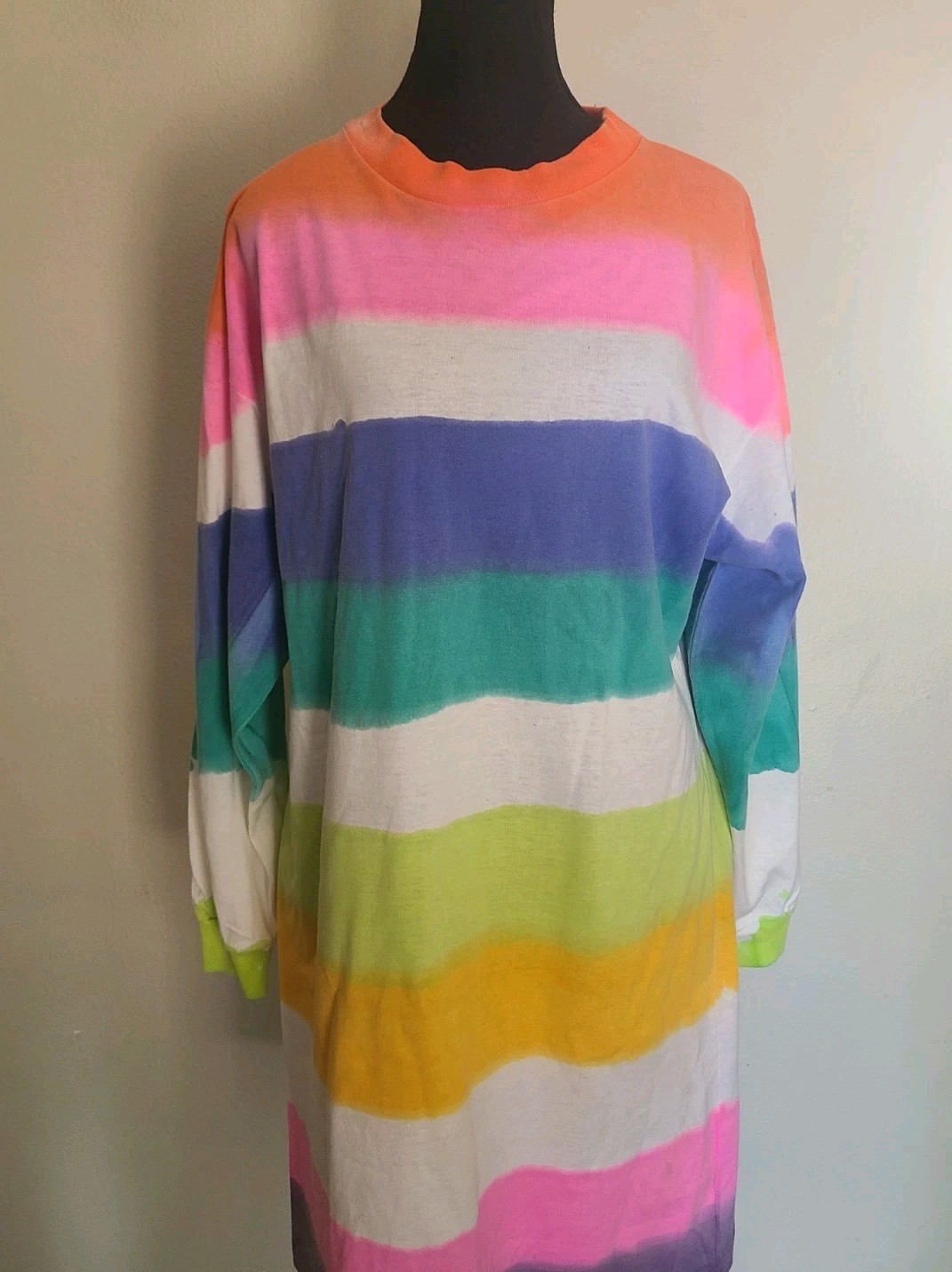 LL Incognito Vintage Womens 90s Short Multicolor Striped Pastel Shirt Dress S