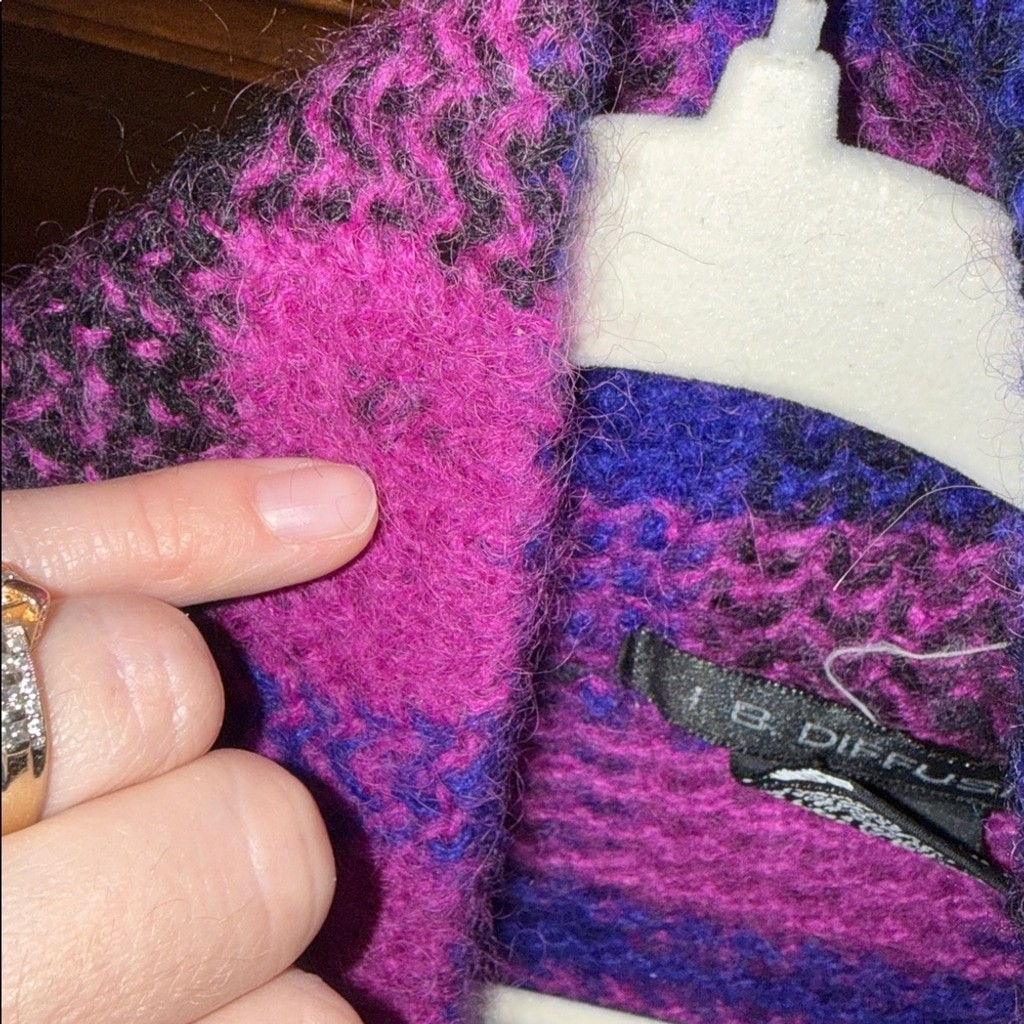 Vintage bold magenta plaid wool mohair blend plaid oversized sweater jacket S-L