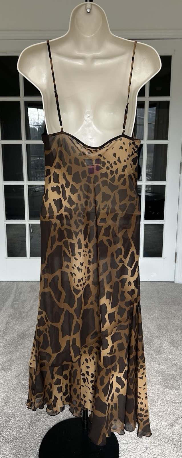VTG 90s/Y2K Asymmetrical Cowl Neck Sleeveless Animal Print Semi Sheer Dress MED