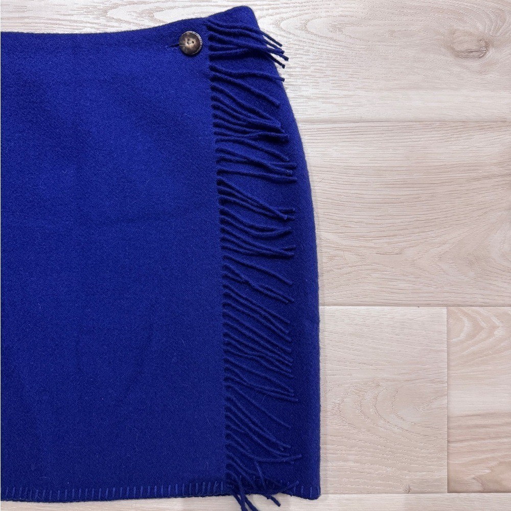 Vintage Ralph Lauren Country Fringe Wrap Wool Skirt Blue Mini Union Made Size 12