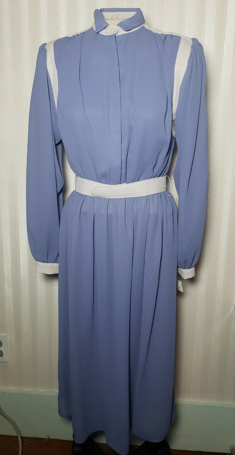 Vintage 80s L Rothschild Womens Sz 6 Periwinkle Secretary Dress Belted L/S NWT
