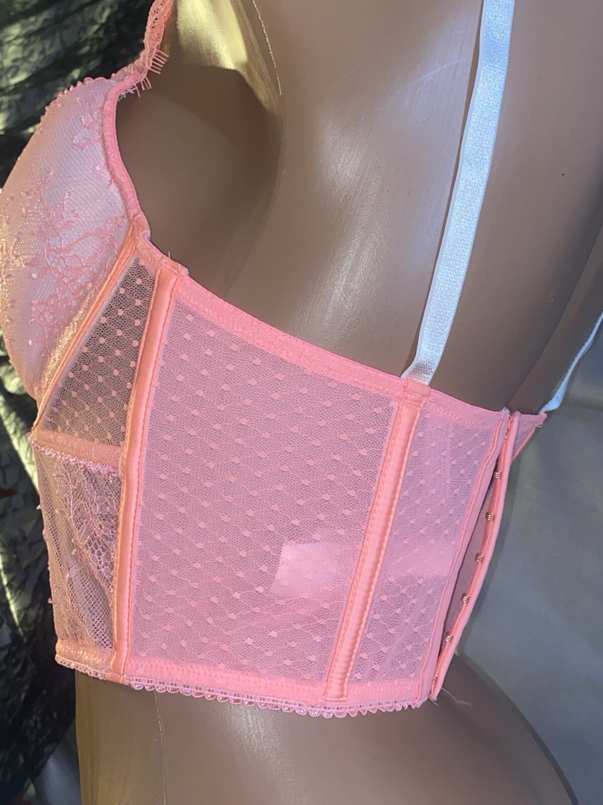 VTG DD S/M 36/38 VS Neon Orange Frilly Corset FRILLY Bra CORSET BUSTIER TOP