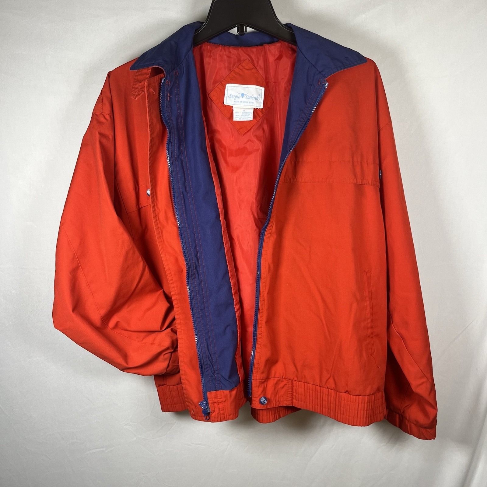 Sergio Valente Vintage 80s jacket Bomber Red Blue Zip Button Size Medium Adult