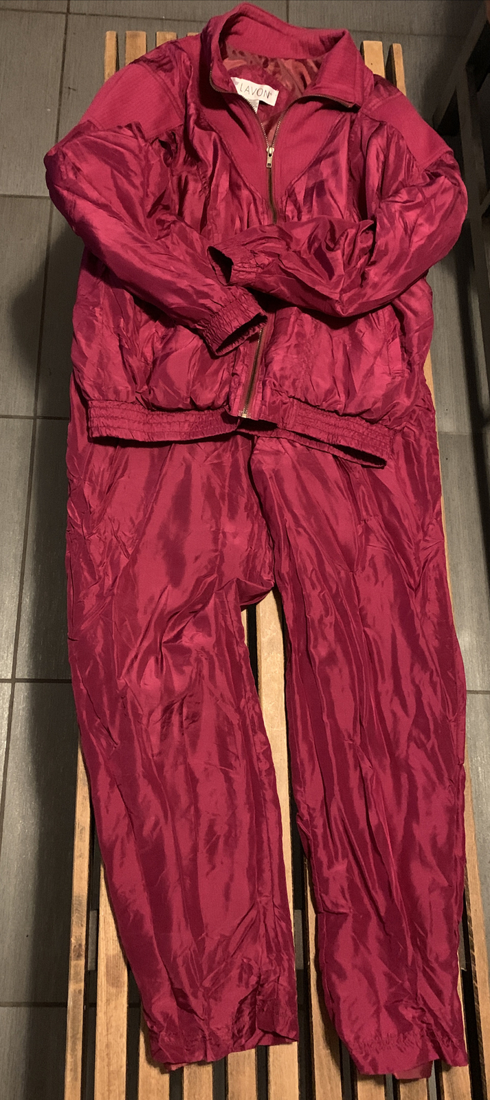 Vintage 1990’s Lavon Silk Cinnamon Dark Pink 2-Piece Track Suit Size M