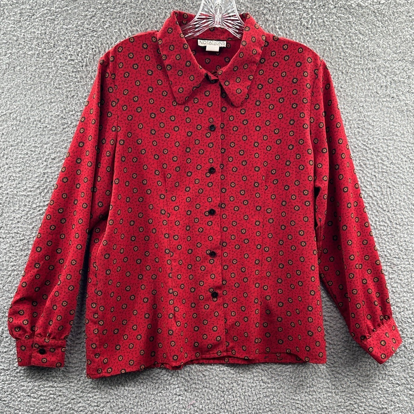 Vintage Womens Button Front Blouse Petite 10 90s Foulard Medallion Cottage Retro