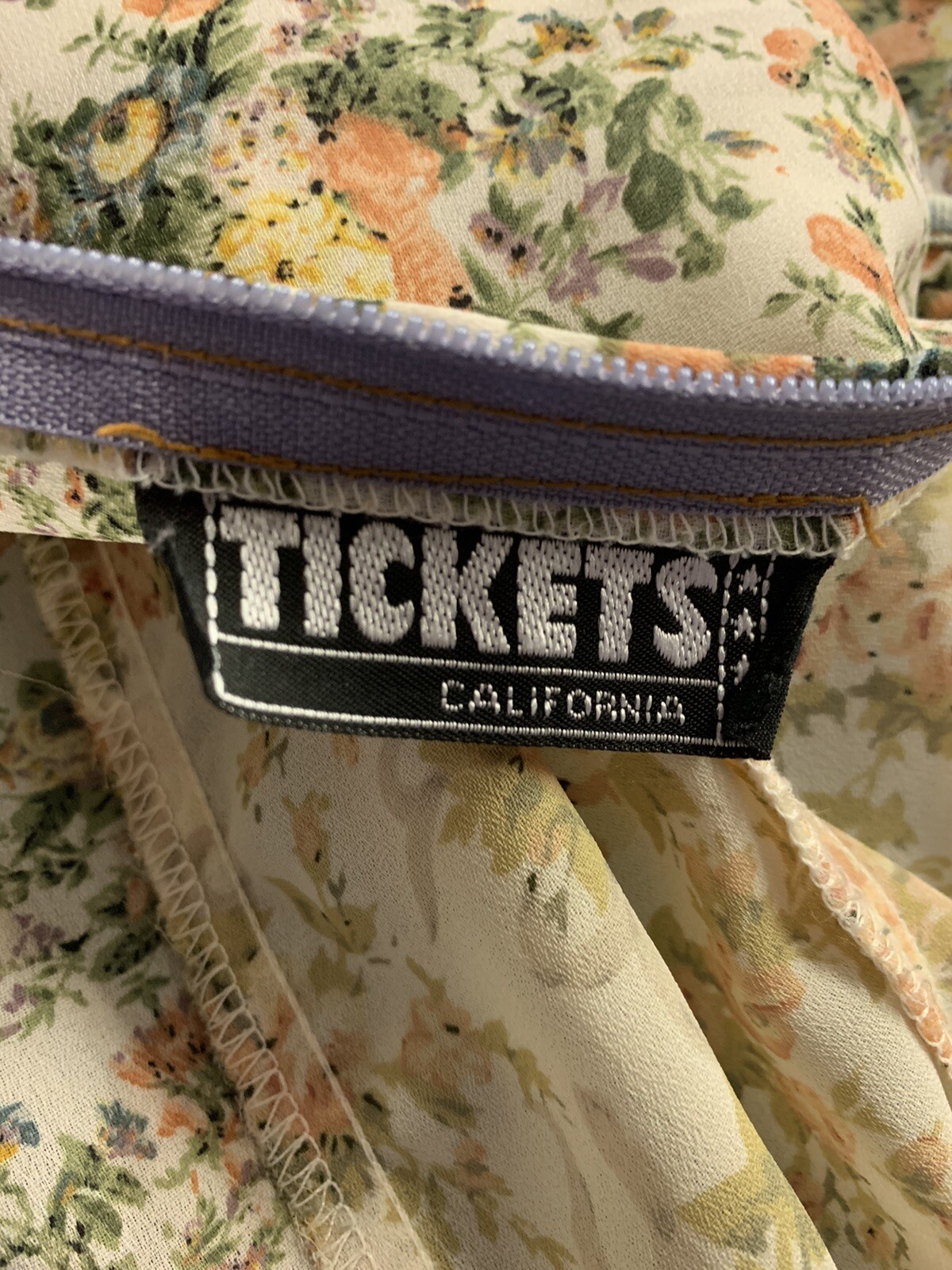 Vintage Tickets Womens Dress Denim Floral Mixed Zip Back Boho Long Cottage Core