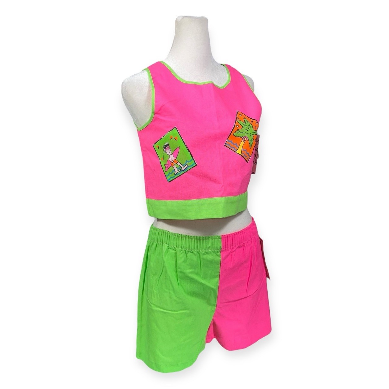 VTG 1980s NWT DEADSTOCK TANK TOP SHORTS SET JRS 12 NEW WAVE NEON SURFER BEACH