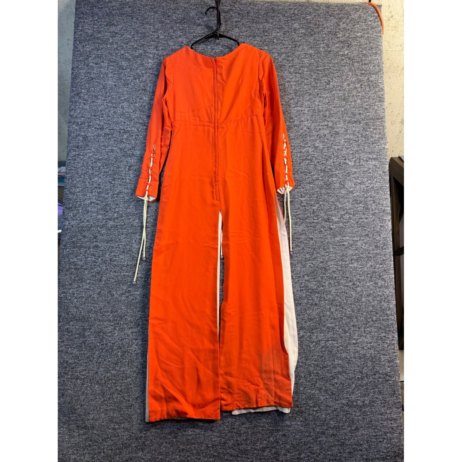 Vintage 60s 70s Orange Lace Up Maxi Dress Hostess Gown Rhinestone Aglets Mod S