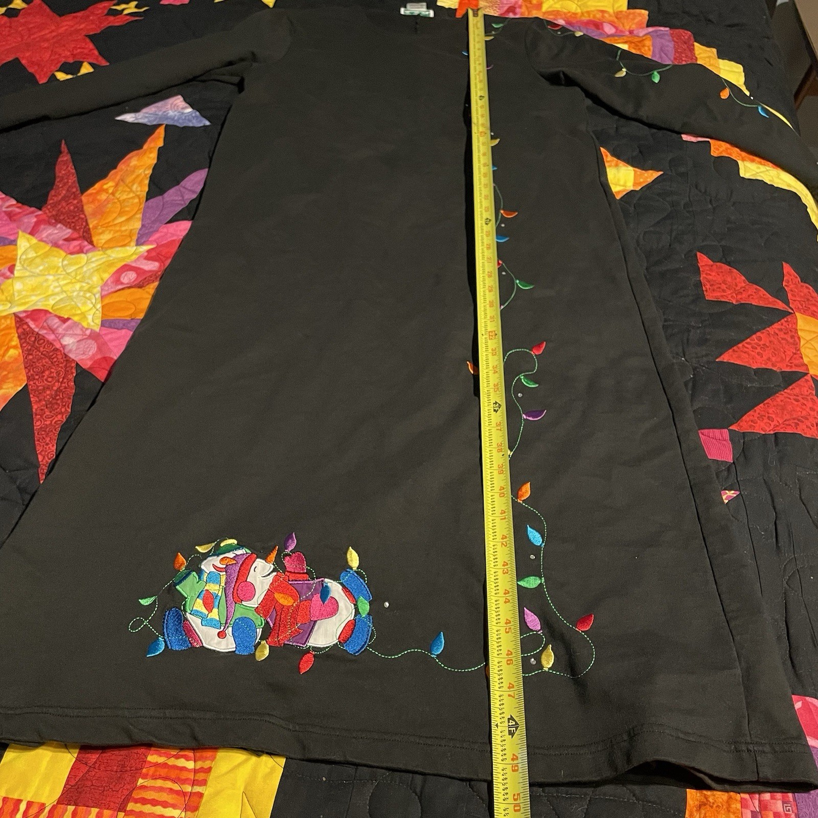 Vtg Quacker Factory Women’s Black Holiday Christmas Dress Light Bulbs Size L