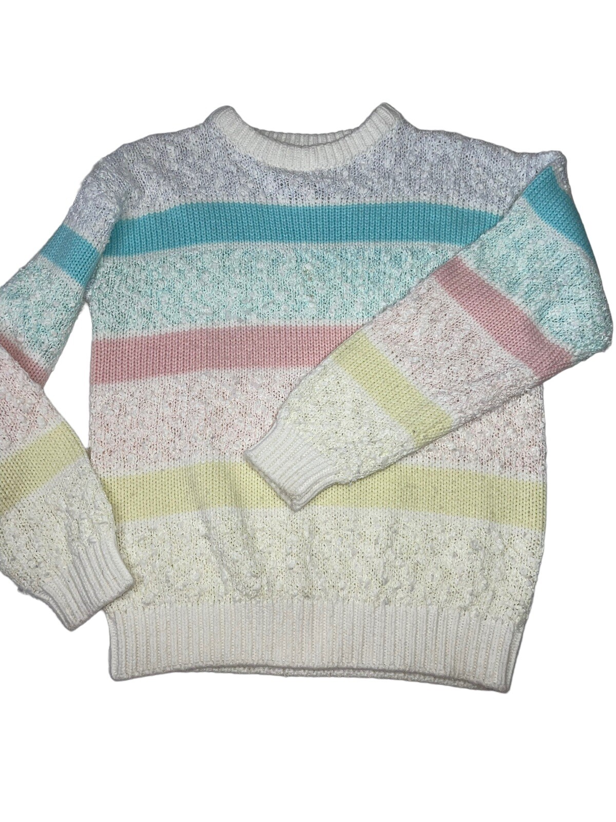 Vintage 1980’s One Step Up Acrylic Sweater M Pastel Striped Taiwan ROC