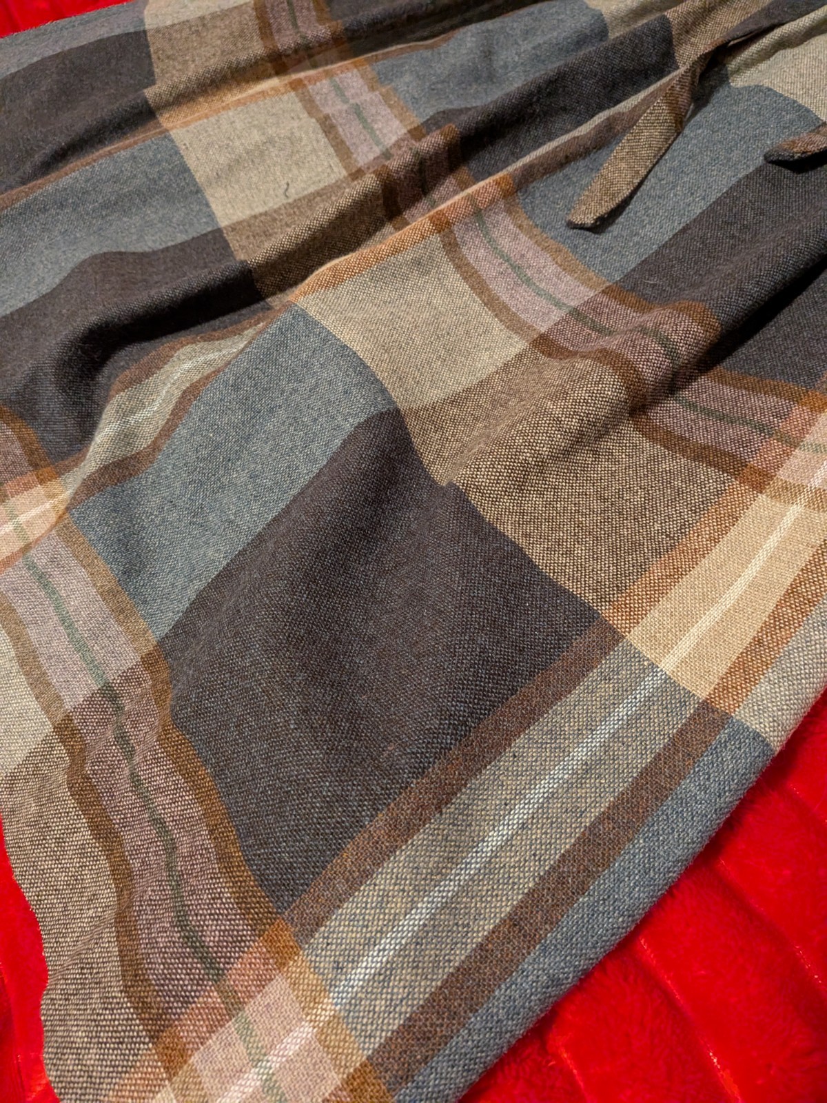 vintage wool blend plaid midi skirt set; Barclay Square, red black white brown