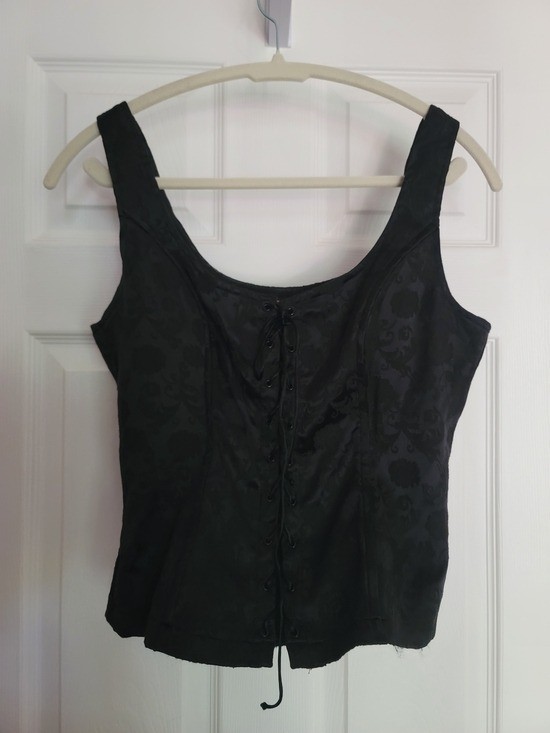 Vintage Frederick’s of Hollywood Black Jacquard Lace-Up Bustier Corset Top Sz L