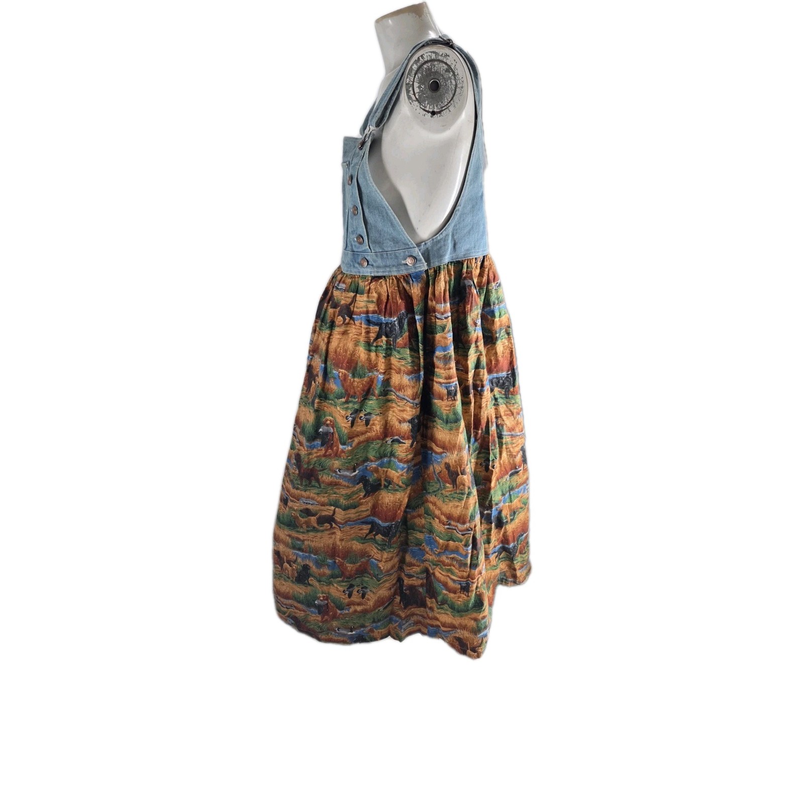 Bonjour Women’s Dress Small Vintage Boho Dog Huntin Print Overall Fit Flare