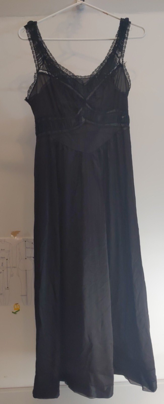 Vtg Gotham Gold Stripe Long Black Nightgown Nylon Tricot