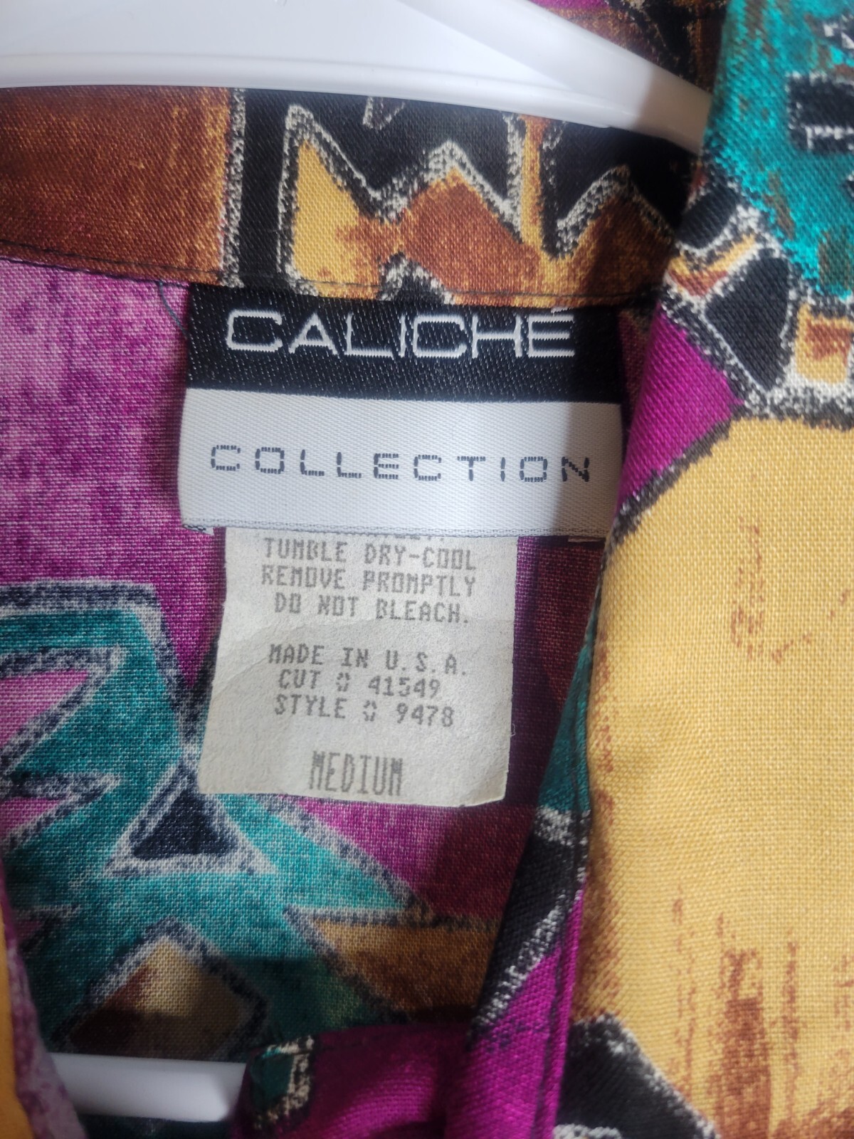 80s 90s Vintage Caliche Med Aztec Bright Art Deco Button Top