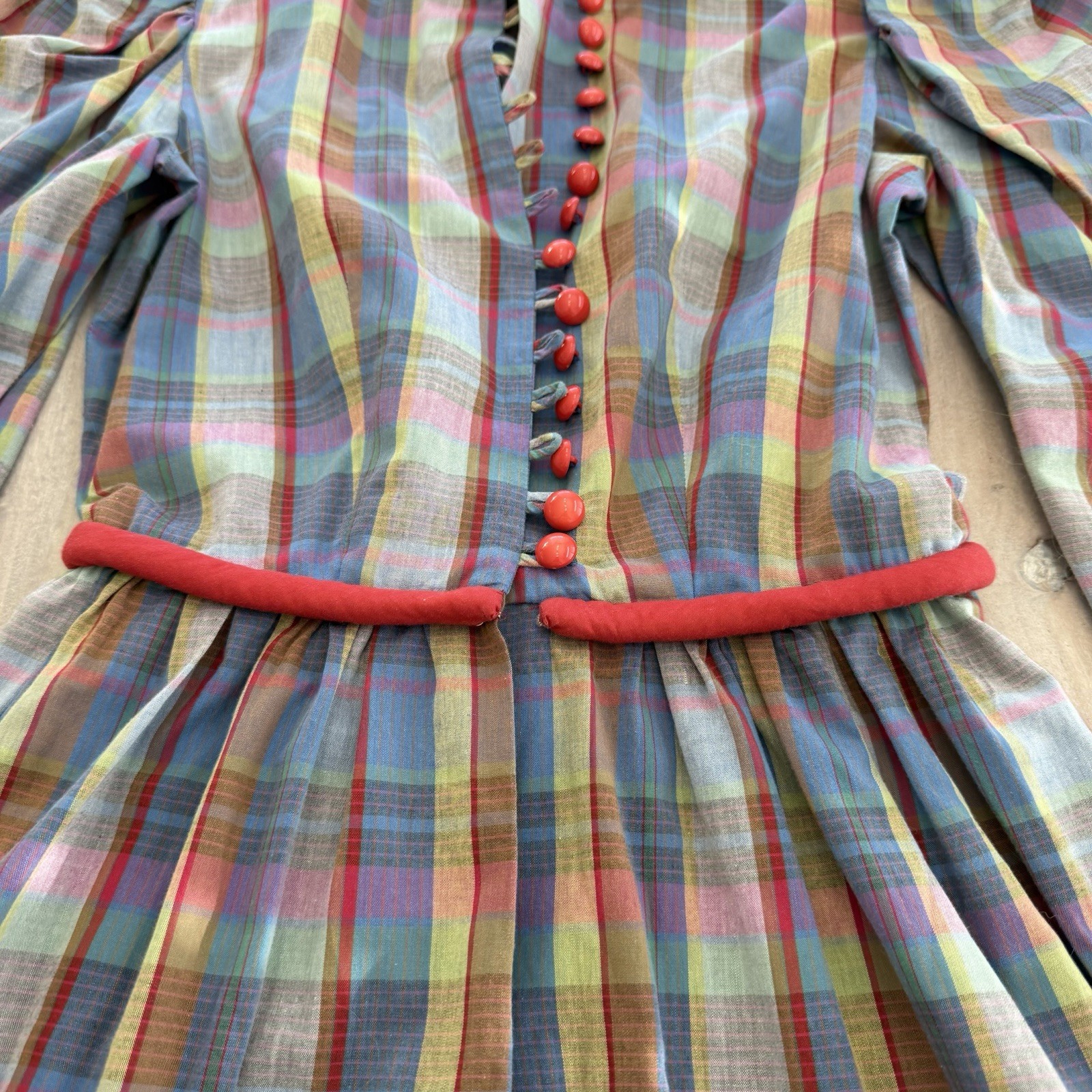 Vintage Katherine Conover Plaid Button Front Prairie Dress Long Sleeve Size 4