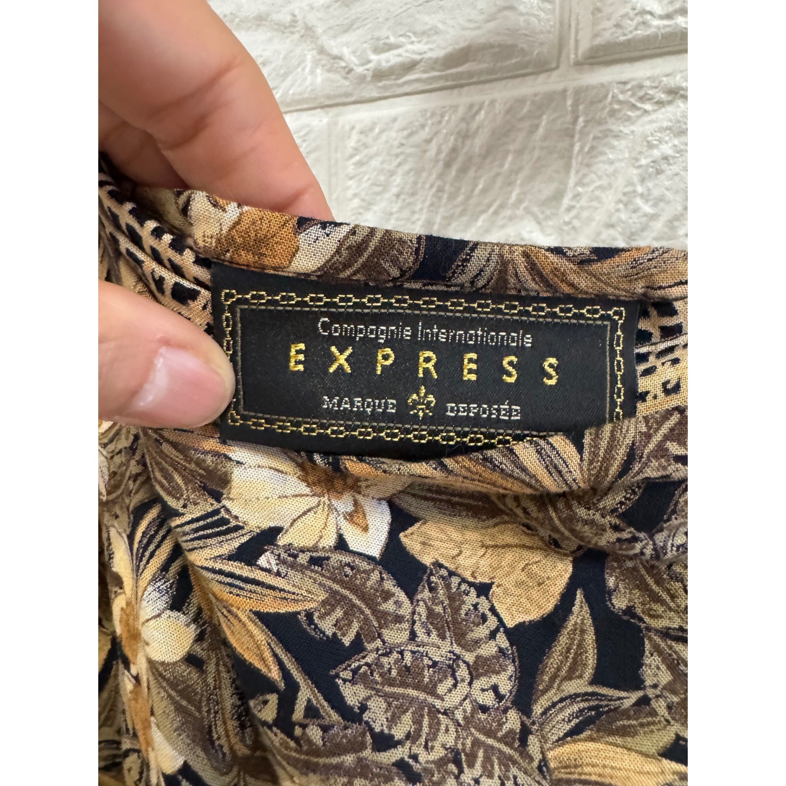 Vintage Express Tropical Floral Wrap Maxi Skirt Brown Tan Botanical 90s Boho