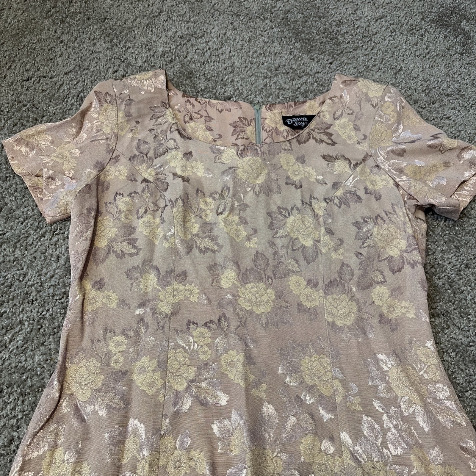 Vintage Dawn Joy Fashions Nude Pink Tan Floral Pattern Dress Size 10