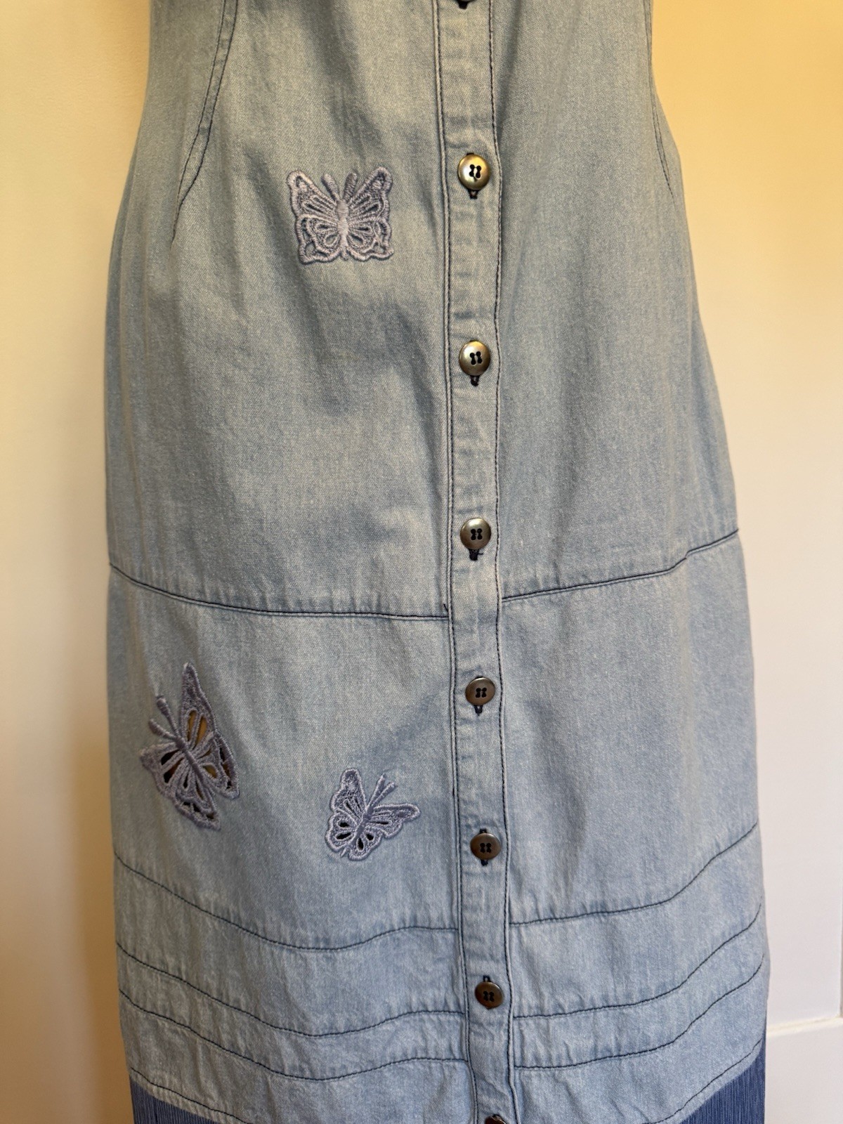 Vintage Together Denim Fringe Butterfly Cutouts Dress Cowgirl Western Festival M