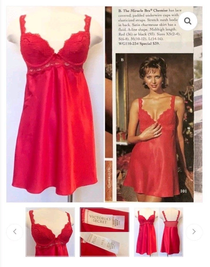 Vintage Victoria Secret Babydoll 90s Satin Lace Lingerie Size L Miracle Bra -P41