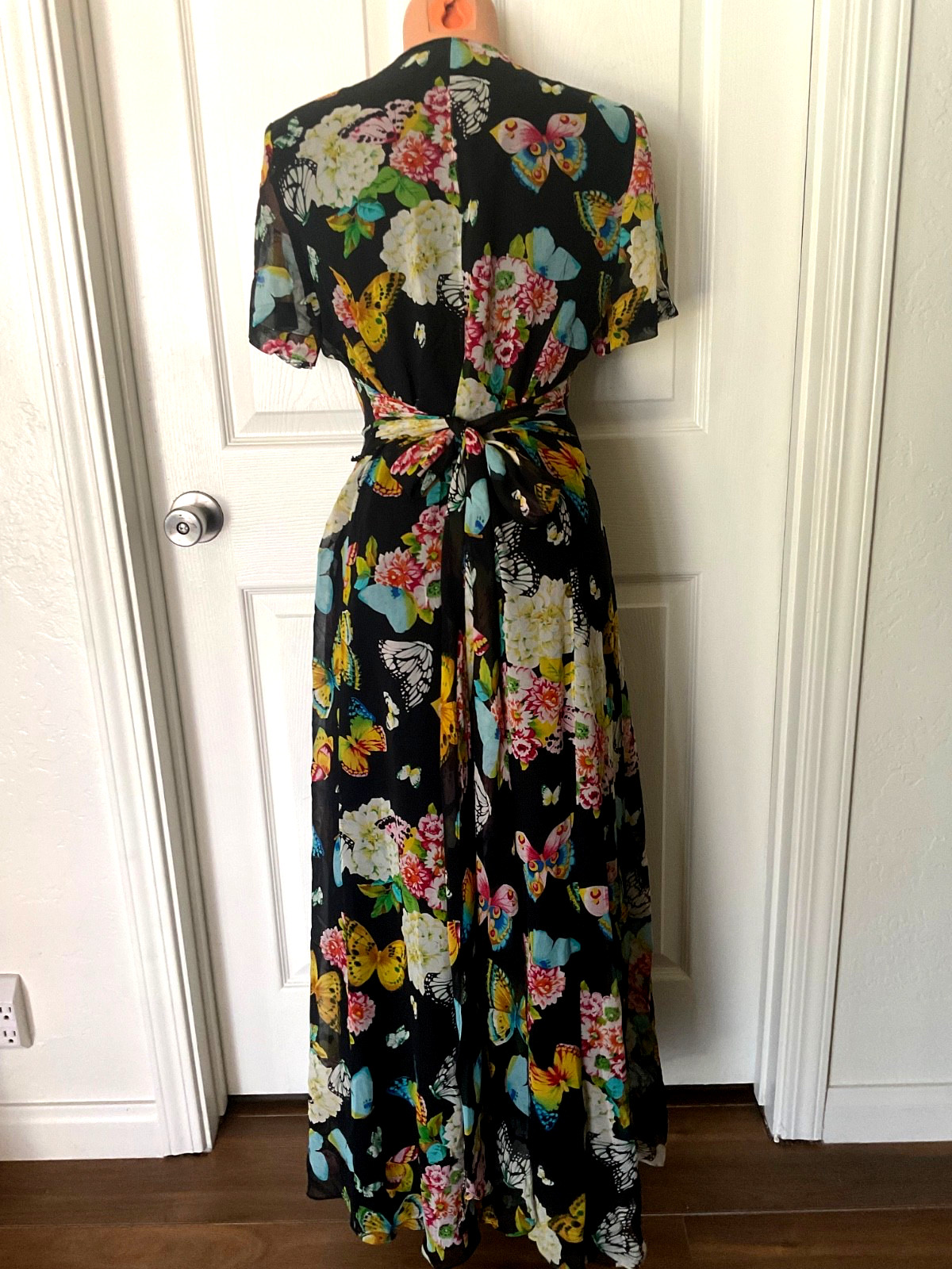 Vintage Rickie Freeman for Teri Jon Maxi Dress Silk Butterflies Lined Size 8