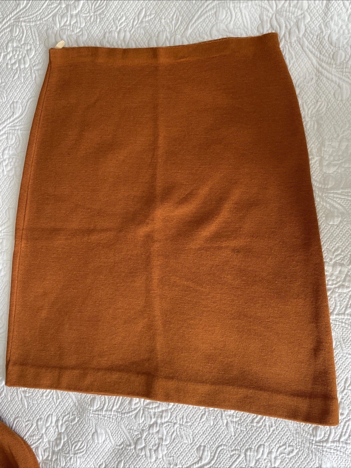 Vintage 1940s-50s Knit Cheerleader Set Burnt Orange & Black Sweater & Skirt