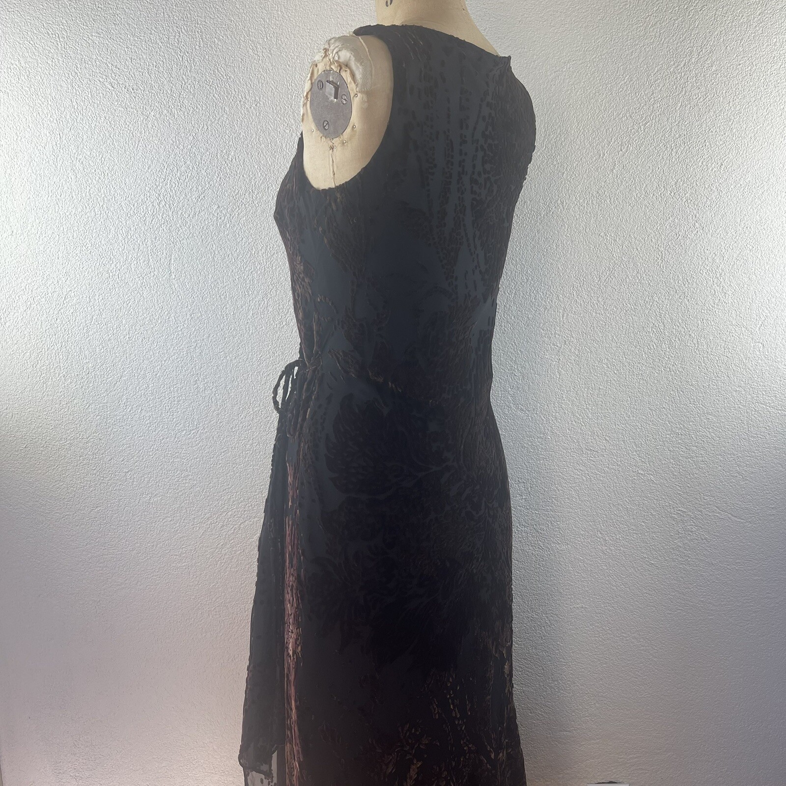 Vintage l 90s 4 Anne Klein Petite Floral Burnout Velvet Bias Surplice Wrap Dress
