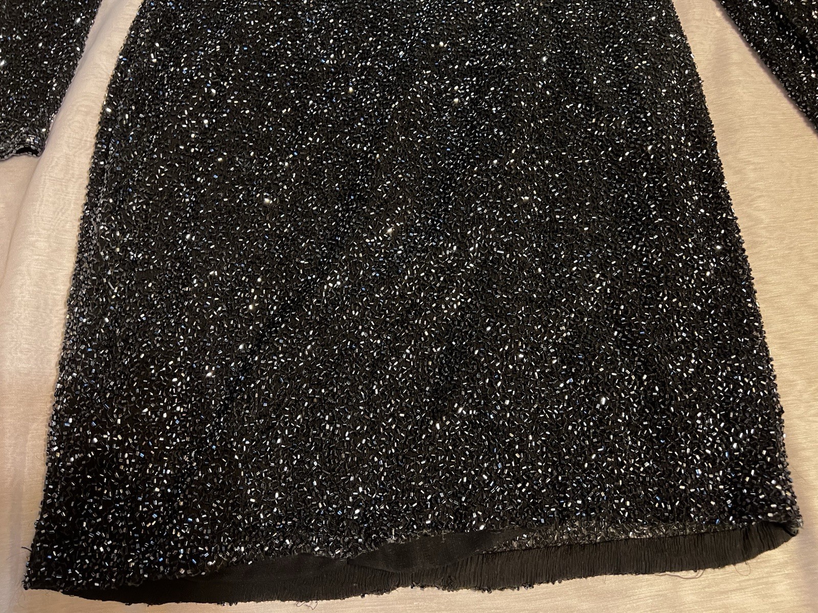 Vtg Naeem Khan Lillie Riazee Sequin Beaded mini long sleeve body con dress 80’s