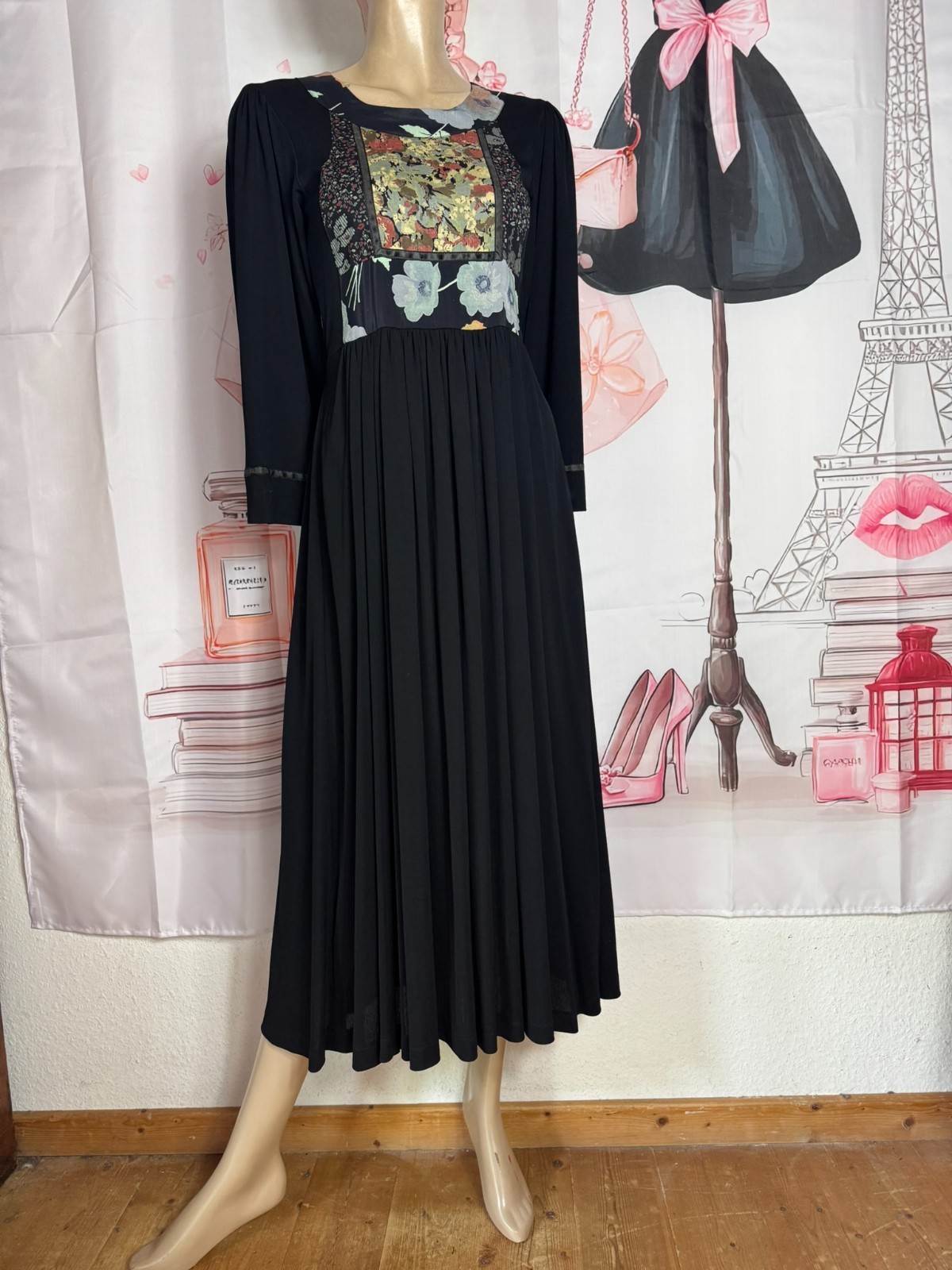 Vintage Hippie Dress Couture To W. Germany 70s Viscose Crepe Maxi Boho 36/38