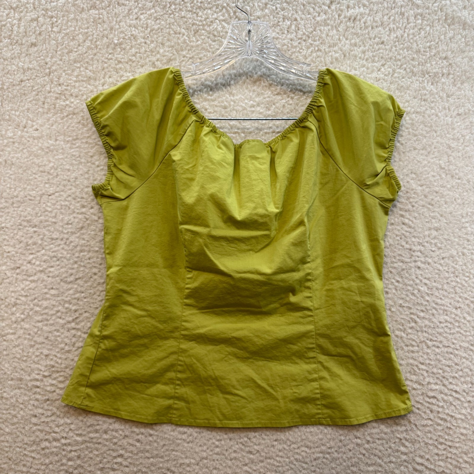 Y2K Vintage Milkmaid Peasant Top XL Green Cap Sleeve Cottagecore Coquette Fairy