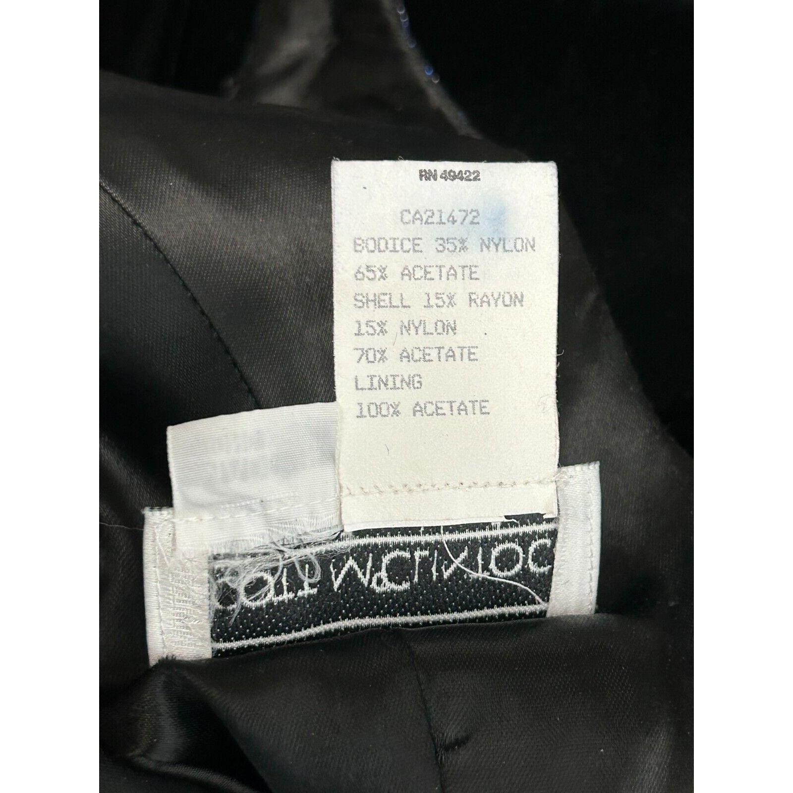 Vintage 80s Scott McClintock Dress 10 Blue Black Velvet Bow Cocktail Puff Sleeve