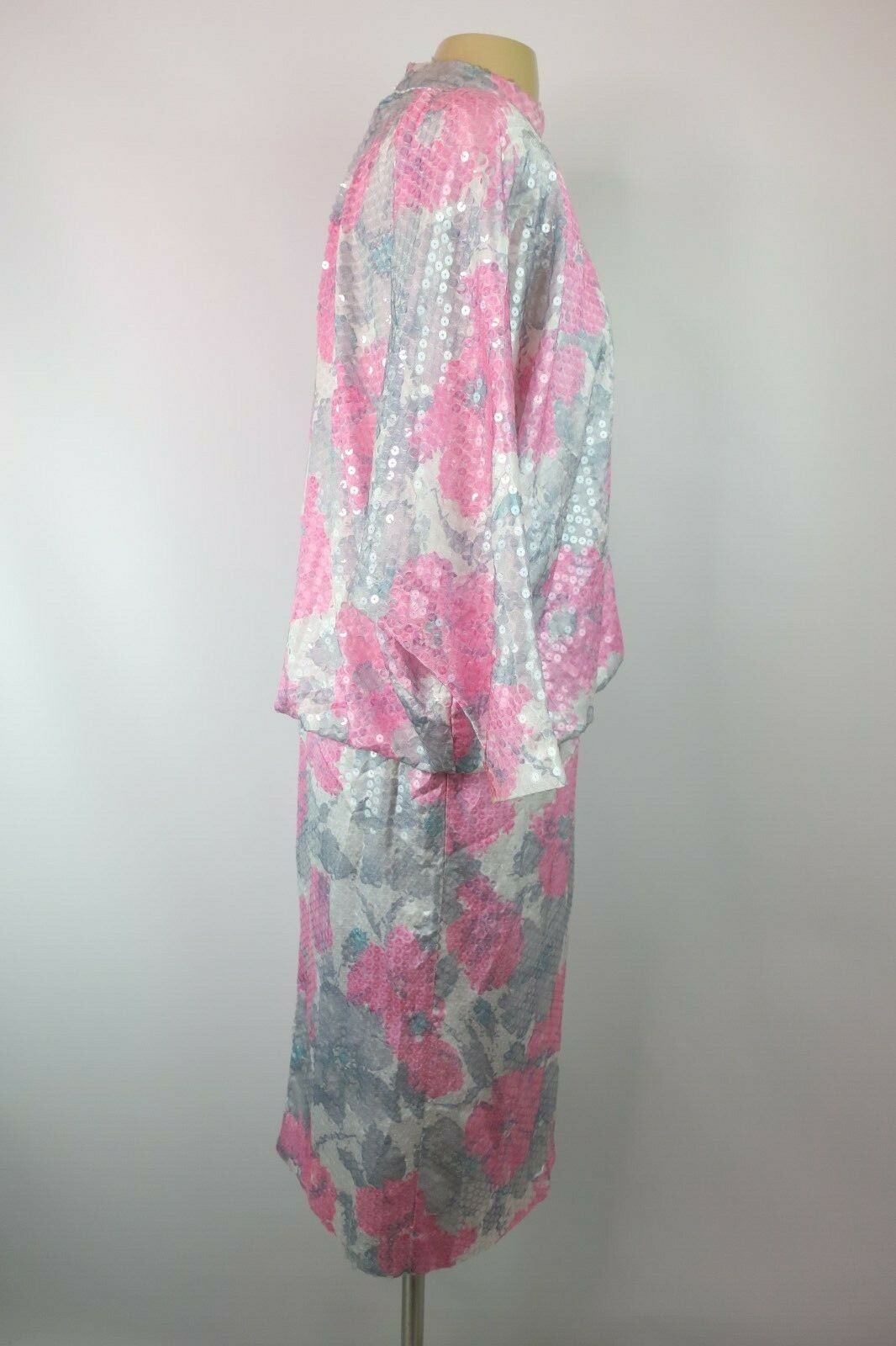 Jarin Ruben Panis 10 Floral Sequin Blouson Moc Neck L/S Gown Dress 70s Vintage