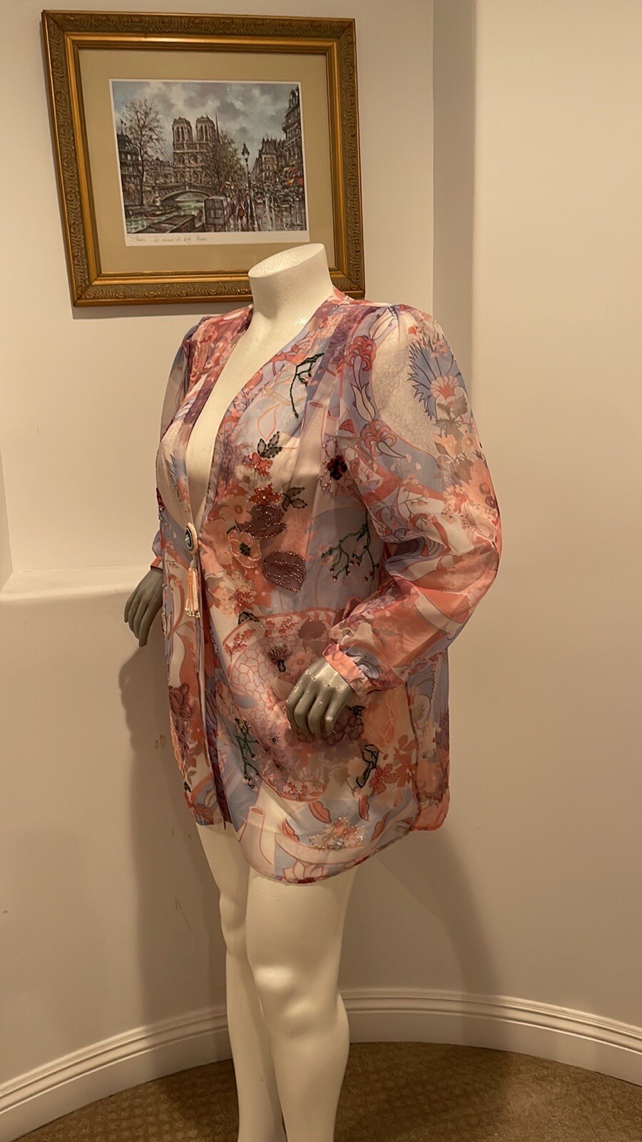Diane Freis Original Vintage Beaded Sequin Floral Jacket Tassel Floral Print