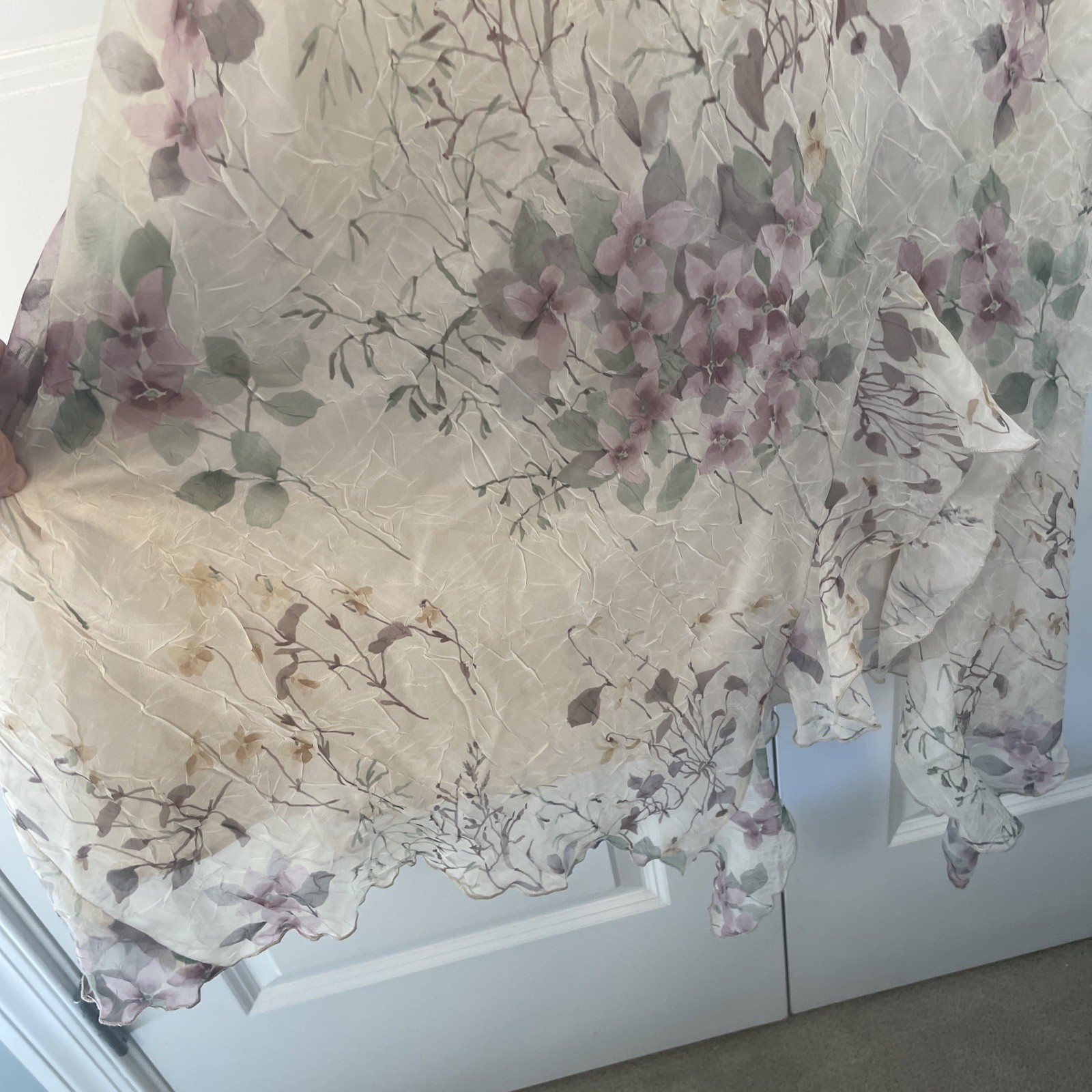 Vtg 90’s R+M Richards Maxi Dress 16 Cream Floral Boho Fairy Assymetric Coquette