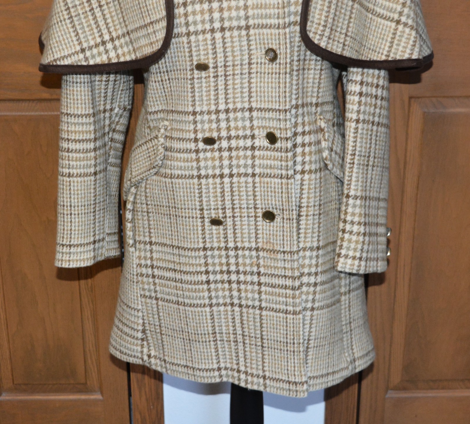 VTG Women’s SHERLOCK HOLMES COAT CAPE S/M (8) Wool Houndstooth